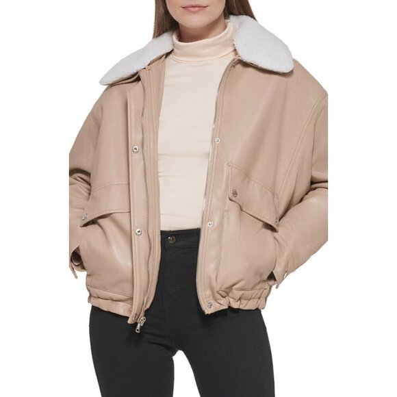 Kenneth Cole Moto Bomber Jacket Contemporary Minimalist Medium Neutral Vegan - Picture 1 of 12